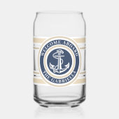 カスタム航海のボートネームいかりネイビーブルー縁ど ガラス缶 (正面)