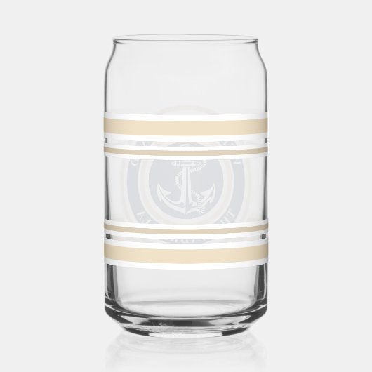 カスタム航海のボートネームいかりネイビーブルー縁ど ガラス缶 (裏面)