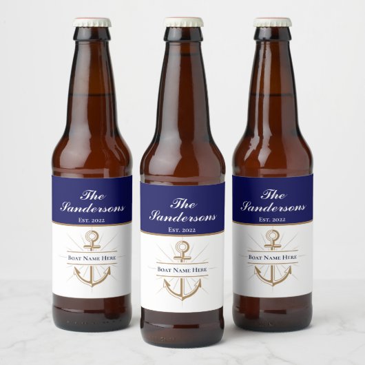 カスタム航海のボートパーティーはっきりしたブルーいかり名 ビールラベル (ボトル)