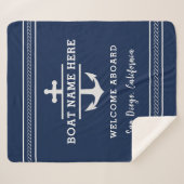 カスタム航海のボート名ウェルカムアボードいかり シェルパブランケット (正面(横))