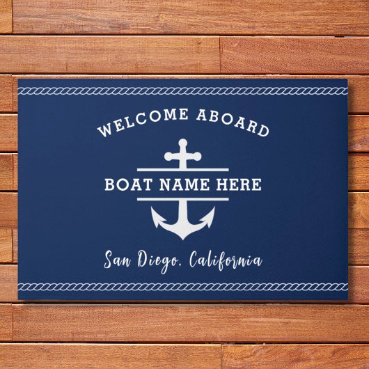 カスタム航海のボート名ウェルカムアボードいかり ドアマット