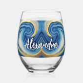 カスタム航海のボート名ネイビーブルーホワイトマーブル ステムなしワイングラス (裏面)