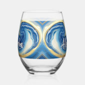 カスタム航海のボート名ネイビーブルーホワイトマーブル ステムなしワイングラス (右)