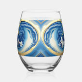 カスタム航海のボート名ネイビーブルーホワイトマーブル ステムなしワイングラス (左)