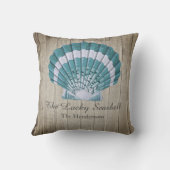 カスタム航海の海ブルーシーシェルモノグラム クッション (裏面)