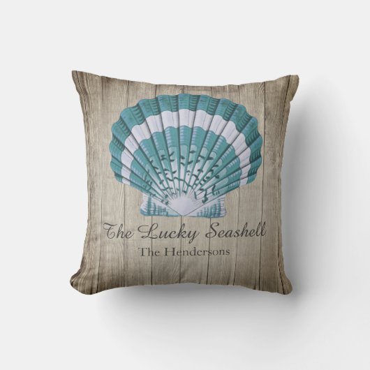 カスタム航海の海ブルーシーシェルモノグラム クッション (正面)