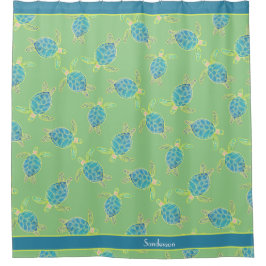 カスタム航海の海岸海タートルグリーンブルー シャワーカーテン