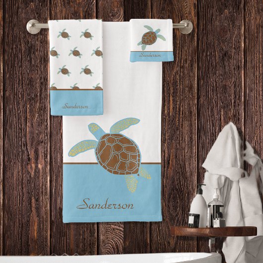 カスタム航海の海岸海タートルブルーとグレー バスタオルセット