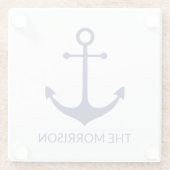 カスタム船の名航海の前いかりネイビーブルー白 ガラスコースター (裏面)