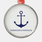 カスタム船の名航海の前いかりネイビーブルー白 メタルオーナメント (正面)