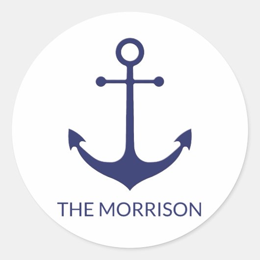 カスタム船の名航海の前いかりネイビーブルー白 ラウンドシール (正面)