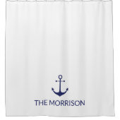 カスタム船の名航海の前ブルーいかり白 シャワーカーテン (正面)