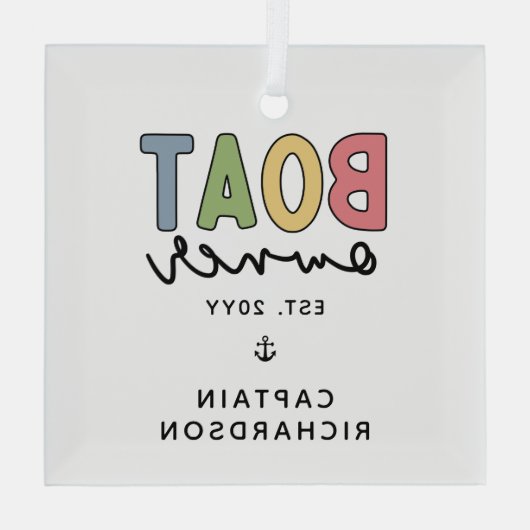 カスタム船主が新しい船主ギフトを設立 ガラスオーナメント (裏面)