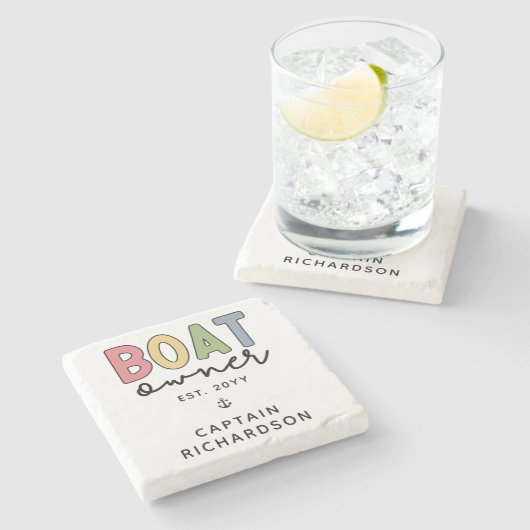 カスタム船主が新しい船主ギフトを設立 ストーンコースター (横)
