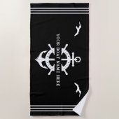 カスタム船名船舶の車輪いかり航海の ビーチタオル (正面)