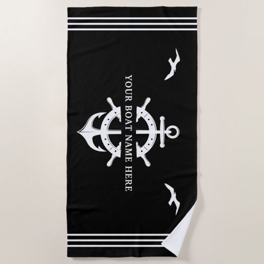 カスタム船名船舶の車輪いかり航海の ビーチタオル (正面)