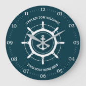 カスタム船長と船名いかりグリーン ラージ壁時計 (正面)