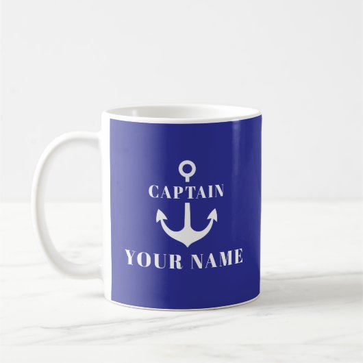 カスタム船長名アンカー ブルー コーヒーマグカップ (左)