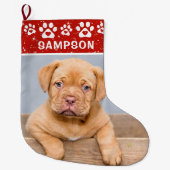カスタム色のパーソナライズされたペット名と写真 ラージクリスマスストッキング (正面)