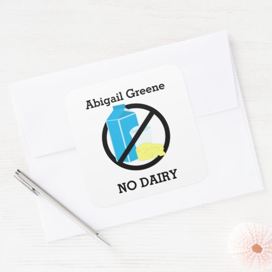 カスタム色の乳製品アレルギー警告パーソナライズされた子 スクエアシール (封筒)