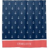 カスタム色の名前の追加航海のいかり シャワーカーテン (正面)