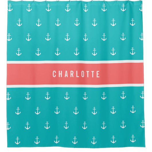 カスタム色の名前の追加航海のいかり シャワーカーテン (正面)