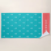 カスタム色の名前の追加航海のいかり ビーチタオル (正面)