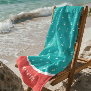 カスタム色の名前の追加航海のいかり ビーチタオル