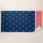 カスタム色の名前の追加航海のいかり ビーチタオル (正面)