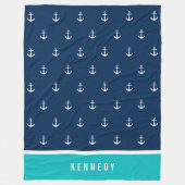 カスタム色の名前の追加航海のいかり フリースブランケット (正面)