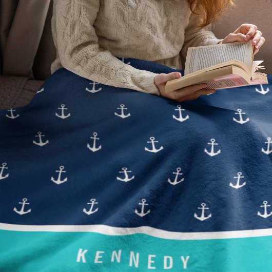 カスタム色の名前の追加航海のいかり フリースブランケット