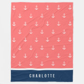 カスタム色の名前の追加航海のいかり フリースブランケット (正面)