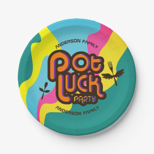 カスタム色パーソナライズされたポット運の食品パーティー ペーパープレート (正面)