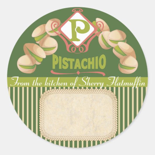 カスタム色ピスタチオ缶詰ラベルベーカリー ラウンドシール (正面)
