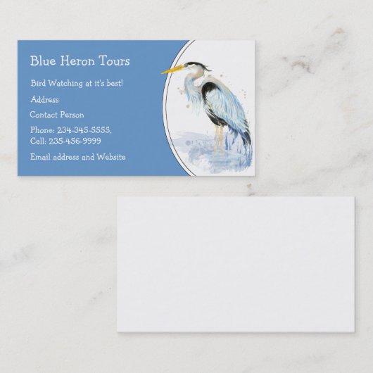 カスタム色ブルー素晴らしヘロンバード 名刺 (正面/裏面)