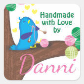 カスタム色可愛い青い鳥の編み物の針糸 スクエアシール (正面)