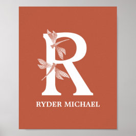 カスタム色名モノグラム文字Rドラゴンフライアート ポスター