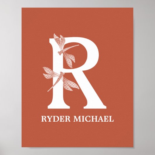 カスタム色名モノグラム文字Rドラゴンフライアート ポスター (正面)