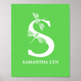 カスタム色名モノグラム文字Sドラゴンフライ・アート ポスター