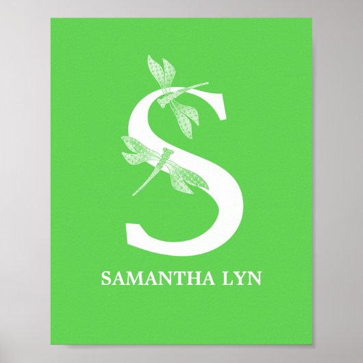 カスタム色名モノグラム文字Sドラゴンフライ・アート ポスター (正面)