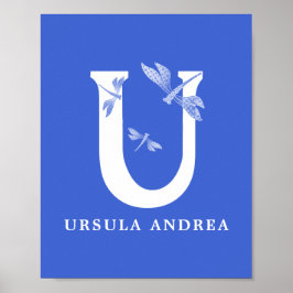 カスタム色名モノグラム文字Uドラゴンフライアート ポスター