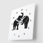 カスタム色壁時計 – カップル象ファミリー スクエア壁時計 (傾斜)