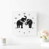 カスタム色壁時計 – カップル象ファミリー スクエア壁時計 (ホーム)