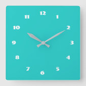 カスタム色番号フォントパーソナライズされたターコイズ スクエア壁時計 (正面)