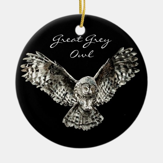 カスタム色素晴らし灰色フクロウ鳥、動物 セラミックオーナメント (正面)