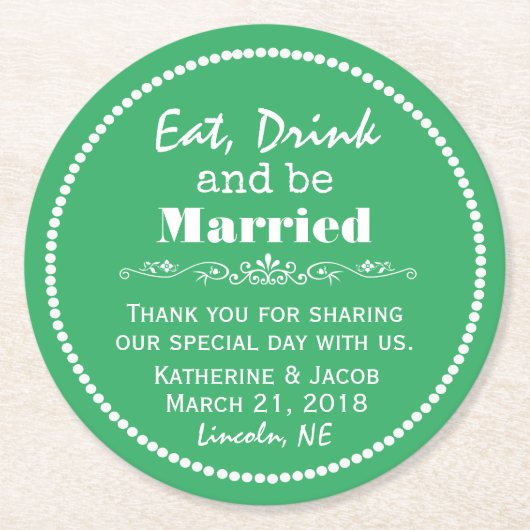 カスタム色結婚様 ラウンドペーパーコースター (正面)