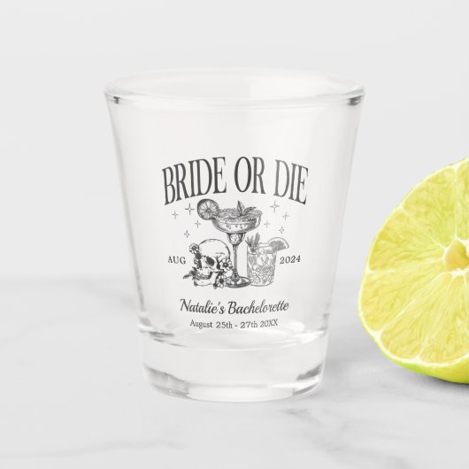 カスタム花嫁またはダイバチェロレッテカクテルパーティー ショットグラス (正面)