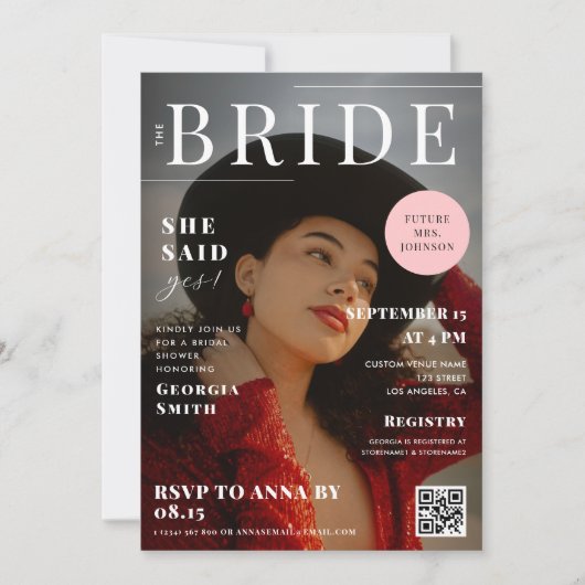 カスタム花嫁フォトマガジンカバーブライダルシャワー 招待状 (正面)