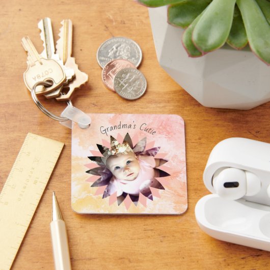 カスタム花形フォトパステル水彩 キーホルダー (デスク)