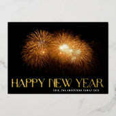 カスタム花火金ゴールドおめでとう新年フォトバック 箔シーズンカード (正面)